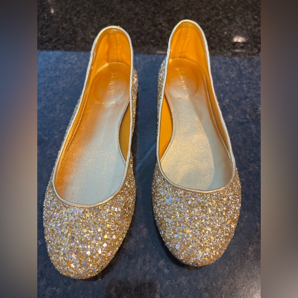 J.Crew gold glitter ballet flats